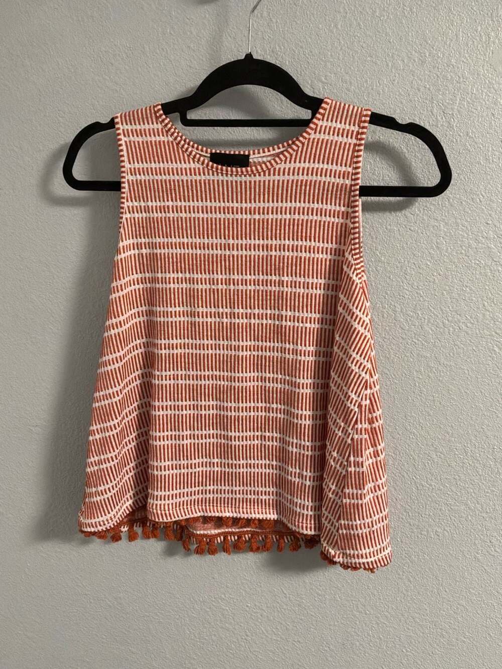 W5 Tank Top Size M Orange White Striped Tassel Hem Sleeveless Blouse